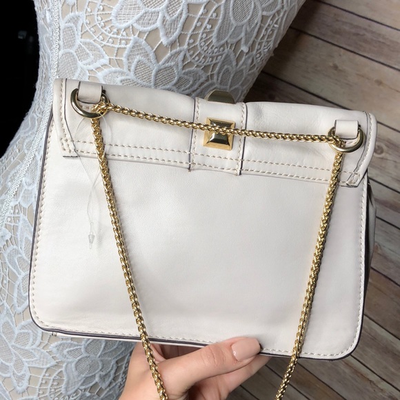 SAKS 5TH Ivory Bone Leather Gold Small Handbag - Picture 8 of 8